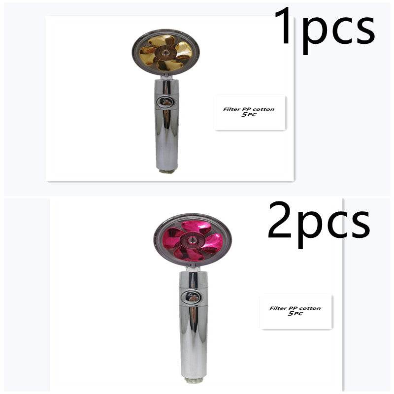 Propeller Driven Shower Head With Stop Button And Cotton Filter Turbocharged High Pressure Handheld Shower Nozzle - Mubimart
