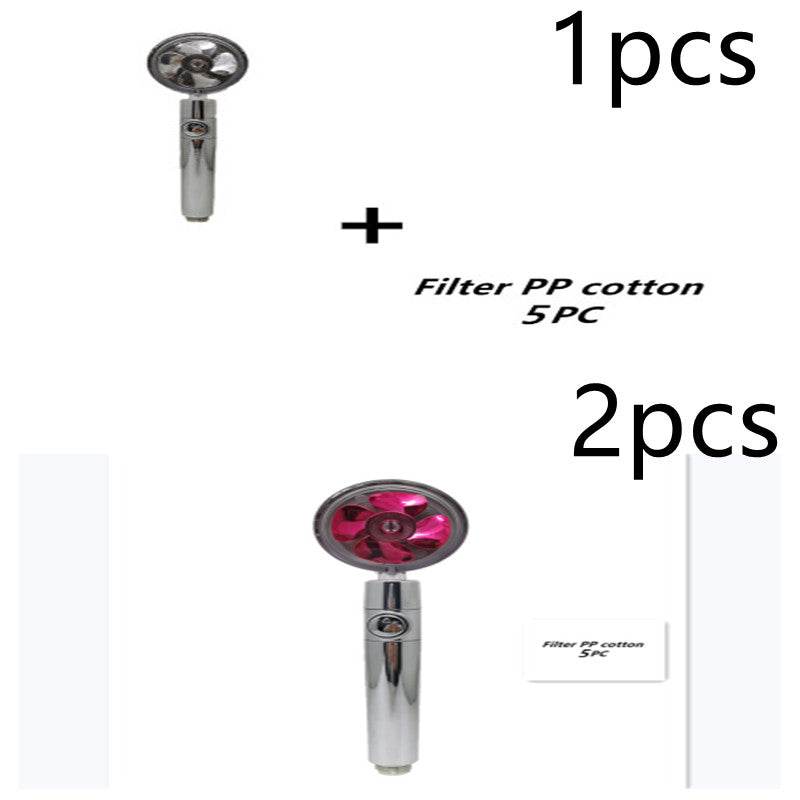 Propeller Driven Shower Head With Stop Button And Cotton Filter Turbocharged High Pressure Handheld Shower Nozzle - Mubimart