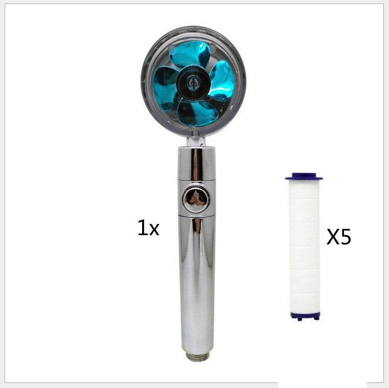 Propeller Driven Shower Head With Stop Button And Cotton Filter Turbocharged High Pressure Handheld Shower Nozzle - Mubimart
