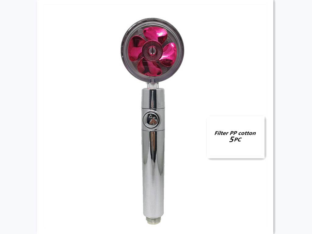 Propeller Driven Shower Head With Stop Button And Cotton Filter Turbocharged High Pressure Handheld Shower Nozzle - Mubimart
