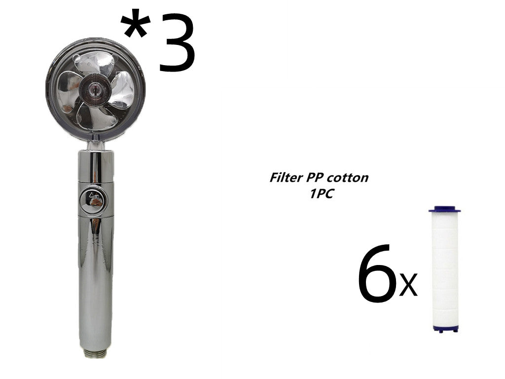 Propeller Driven Shower Head With Stop Button And Cotton Filter Turbocharged High Pressure Handheld Shower Nozzle - Mubimart -  