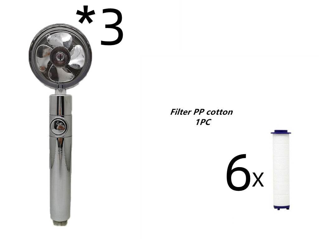 Propeller Driven Shower Head With Stop Button And Cotton Filter Turbocharged High Pressure Handheld Shower Nozzle - Mubimart