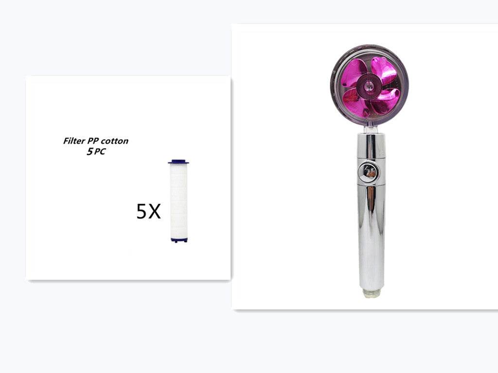 Propeller Driven Shower Head With Stop Button And Cotton Filter Turbocharged High Pressure Handheld Shower Nozzle - Mubimart