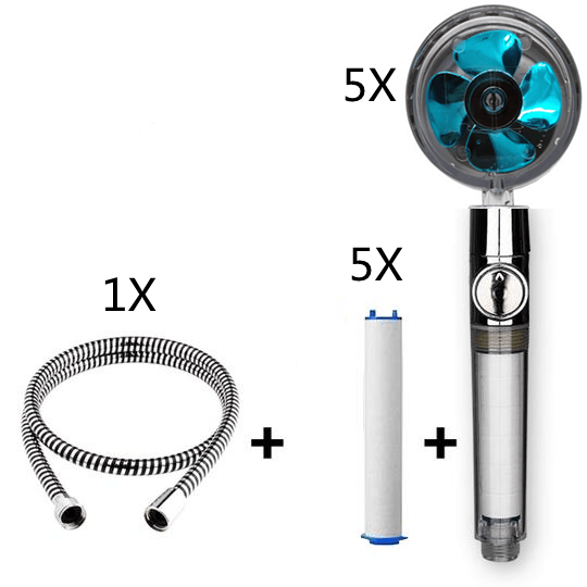 Propeller Driven Shower Head With Stop Button And Cotton Filter Turbocharged High Pressure Handheld Shower Nozzle - Mubimart