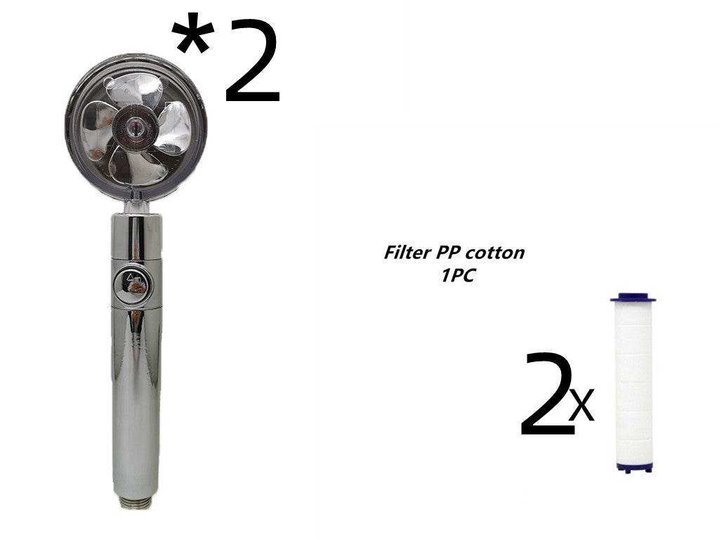 Propeller Driven Shower Head With Stop Button And Cotton Filter Turbocharged High Pressure Handheld Shower Nozzle - Mubimart