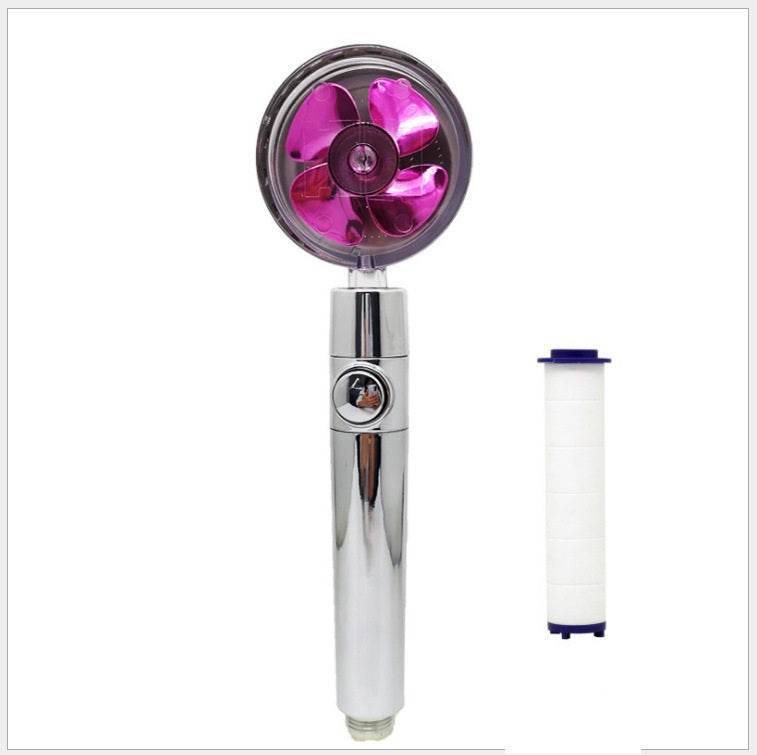 Propeller Driven Shower Head With Stop Button And Cotton Filter Turbocharged High Pressure Handheld Shower Nozzle - Mubimart