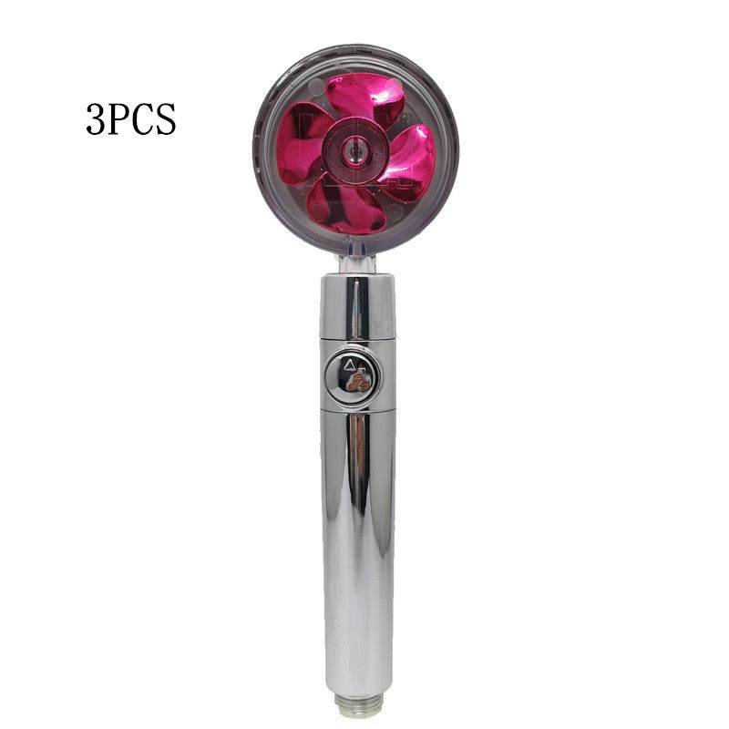 Propeller Driven Shower Head With Stop Button And Cotton Filter Turbocharged High Pressure Handheld Shower Nozzle - Mubimart