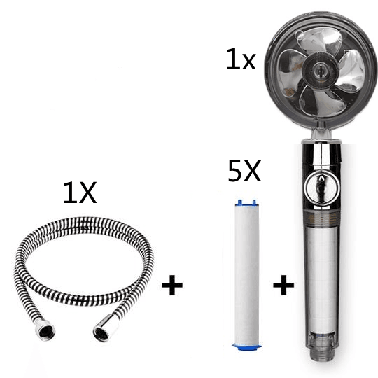 Propeller Driven Shower Head With Stop Button And Cotton Filter Turbocharged High Pressure Handheld Shower Nozzle - Mubimart