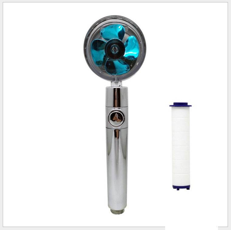 Propeller Driven Shower Head With Stop Button And Cotton Filter Turbocharged High Pressure Handheld Shower Nozzle - Mubimart