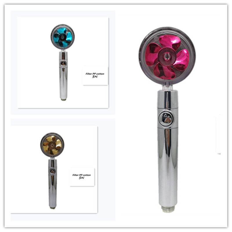 Propeller Driven Shower Head With Stop Button And Cotton Filter Turbocharged High Pressure Handheld Shower Nozzle - Mubimart