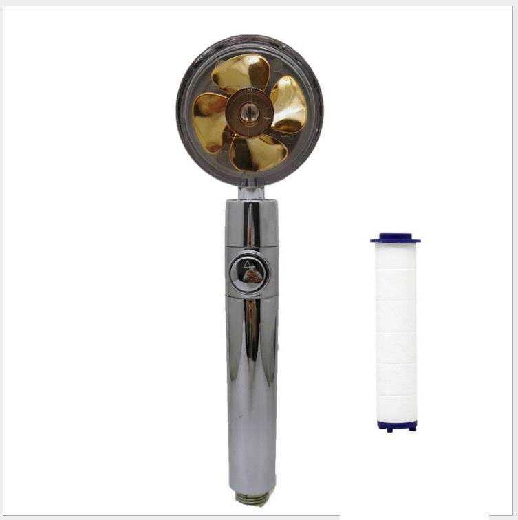Propeller Driven Shower Head With Stop Button And Cotton Filter Turbocharged High Pressure Handheld Shower Nozzle - Mubimart