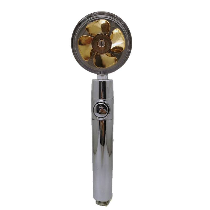 Propeller Driven Shower Head With Stop Button And Cotton Filter Turbocharged High Pressure Handheld Shower Nozzle - Mubimart