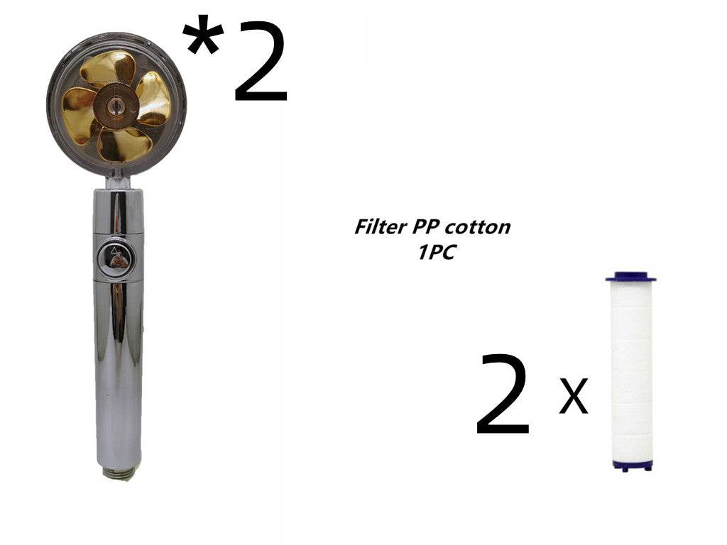Propeller Driven Shower Head With Stop Button And Cotton Filter Turbocharged High Pressure Handheld Shower Nozzle - Mubimart