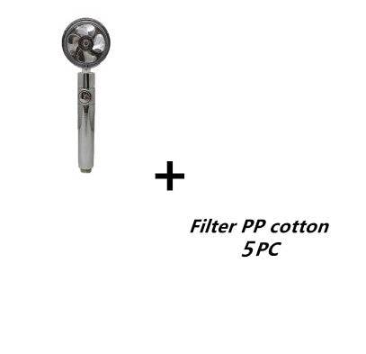 Propeller Driven Shower Head With Stop Button And Cotton Filter Turbocharged High Pressure Handheld Shower Nozzle - Mubimart
