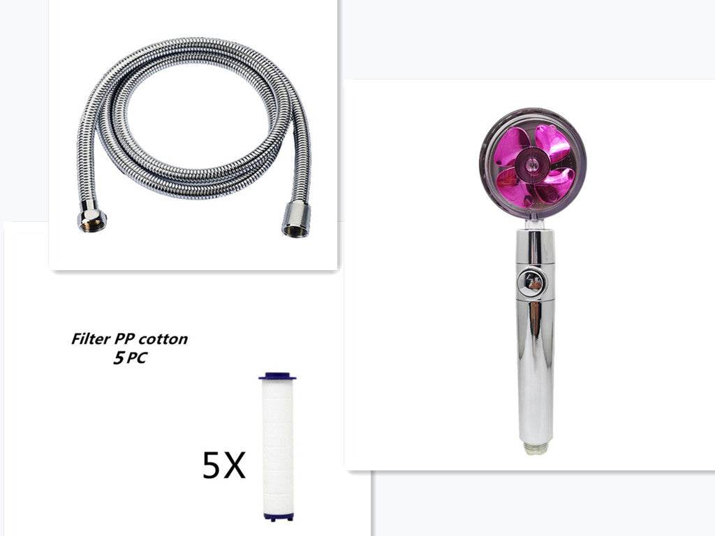 Propeller Driven Shower Head With Stop Button And Cotton Filter Turbocharged High Pressure Handheld Shower Nozzle - Mubimart