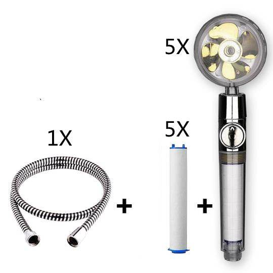 Propeller Driven Shower Head With Stop Button And Cotton Filter Turbocharged High Pressure Handheld Shower Nozzle - Mubimart