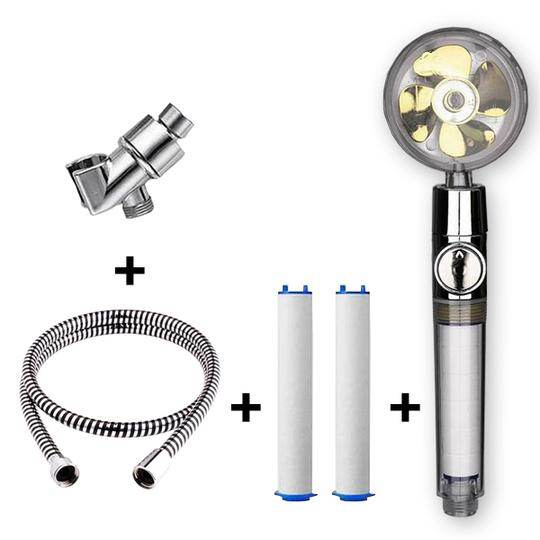 Propeller Driven Shower Head With Stop Button And Cotton Filter Turbocharged High Pressure Handheld Shower Nozzle - Mubimart