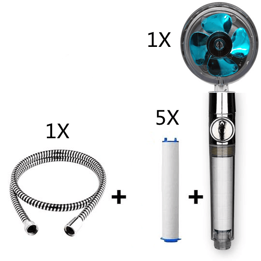 Propeller Driven Shower Head With Stop Button And Cotton Filter Turbocharged High Pressure Handheld Shower Nozzle - Mubimart
