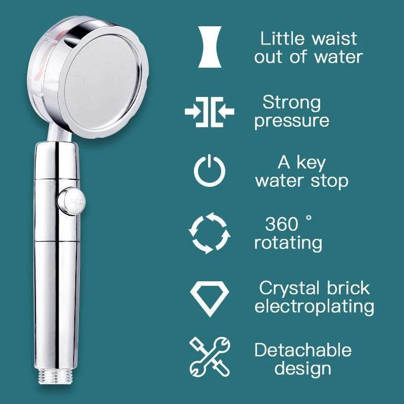 Propeller Driven Shower Head With Stop Button And Cotton Filter Turbocharged High Pressure Handheld Shower Nozzle - Mubimart