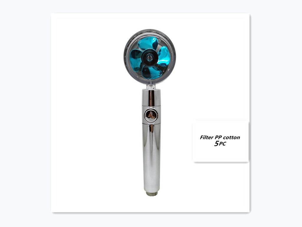 Propeller Driven Shower Head With Stop Button And Cotton Filter Turbocharged High Pressure Handheld Shower Nozzle - Mubimart