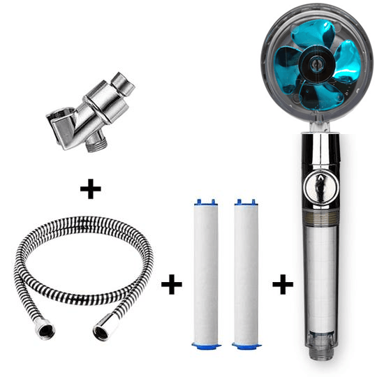Propeller Driven Shower Head With Stop Button And Cotton Filter Turbocharged High Pressure Handheld Shower Nozzle - Mubimart