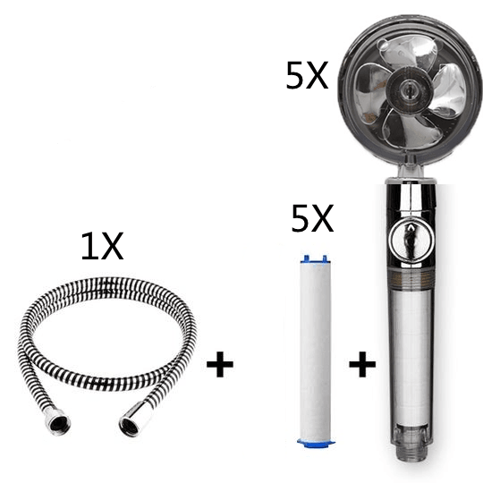 Propeller Driven Shower Head With Stop Button And Cotton Filter Turbocharged High Pressure Handheld Shower Nozzle - Mubimart