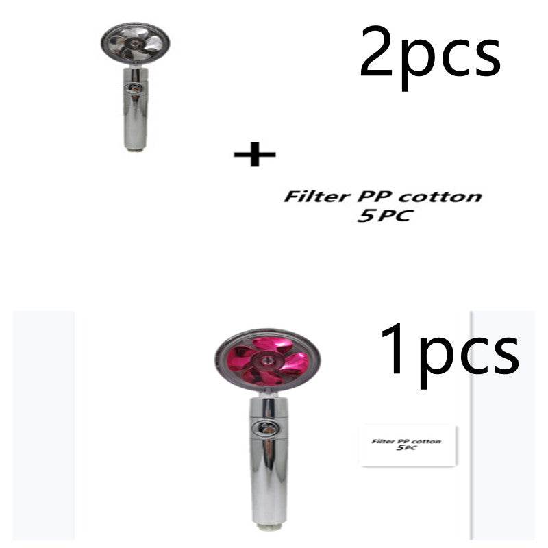 Propeller Driven Shower Head With Stop Button And Cotton Filter Turbocharged High Pressure Handheld Shower Nozzle - Mubimart