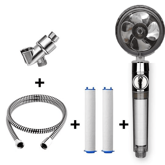 Propeller Driven Shower Head With Stop Button And Cotton Filter Turbocharged High Pressure Handheld Shower Nozzle - Mubimart