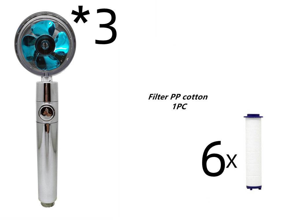 Propeller Driven Shower Head With Stop Button And Cotton Filter Turbocharged High Pressure Handheld Shower Nozzle - Mubimart