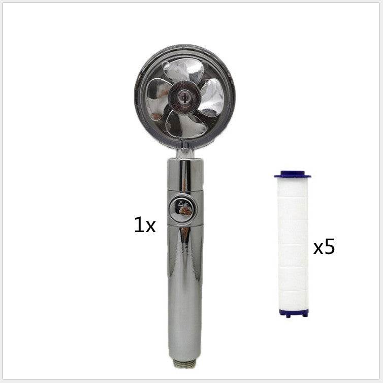 Propeller Driven Shower Head With Stop Button And Cotton Filter Turbocharged High Pressure Handheld Shower Nozzle - Mubimart