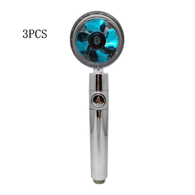 Propeller Driven Shower Head With Stop Button And Cotton Filter Turbocharged High Pressure Handheld Shower Nozzle - Mubimart
