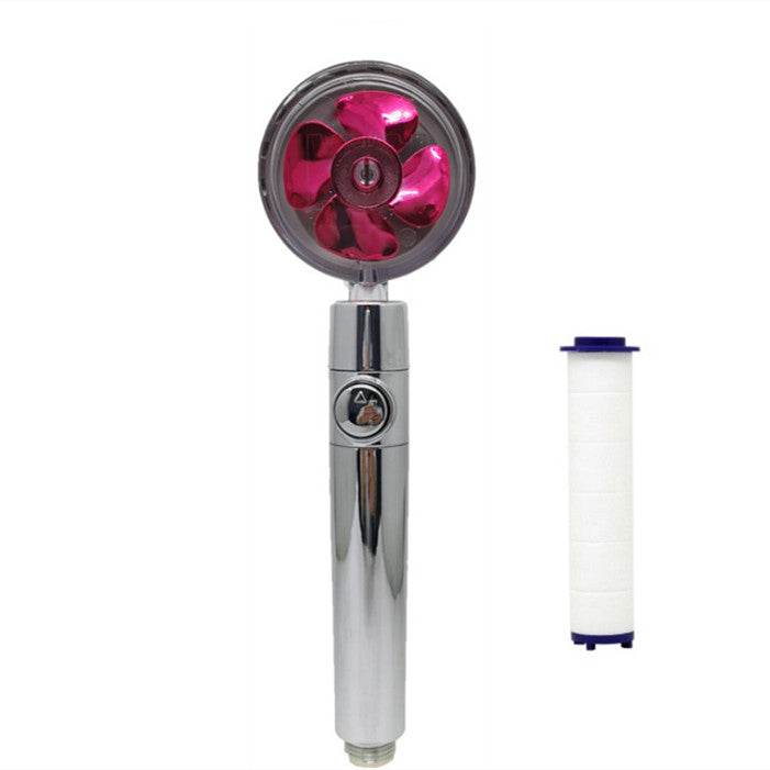 Propeller Driven Shower Head With Stop Button And Cotton Filter Turbocharged High Pressure Handheld Shower Nozzle - Mubimart