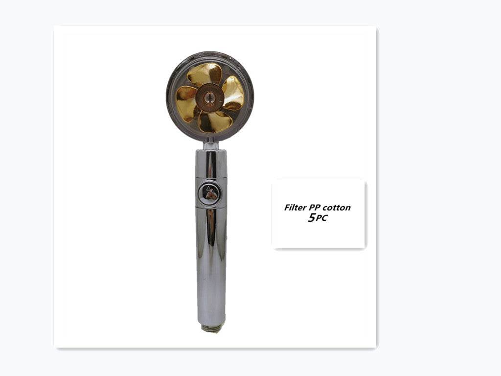Propeller Driven Shower Head With Stop Button And Cotton Filter Turbocharged High Pressure Handheld Shower Nozzle - Mubimart
