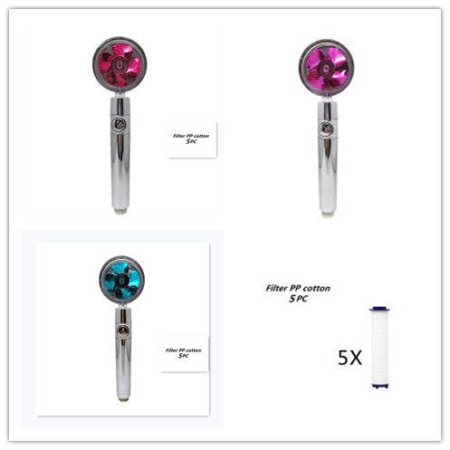 Propeller Driven Shower Head With Stop Button And Cotton Filter Turbocharged High Pressure Handheld Shower Nozzle - Mubimart