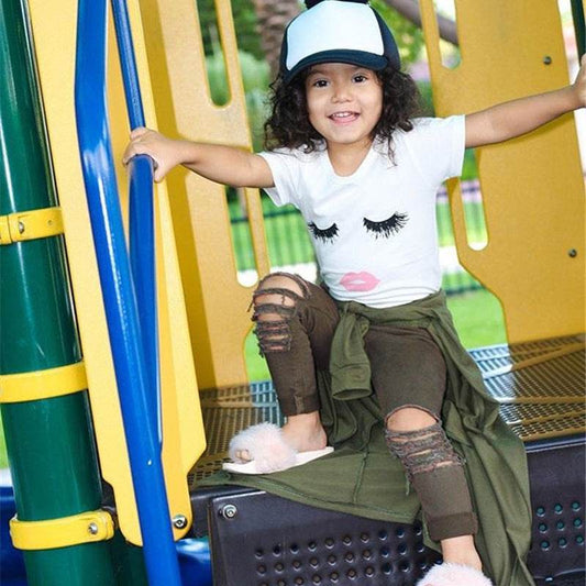 Pudcoco Girl Set 6M-4Y Kid Baby Girls Eyelash Tops T-shirt Pants Leggings Outfits Set Clothes - Mubimart