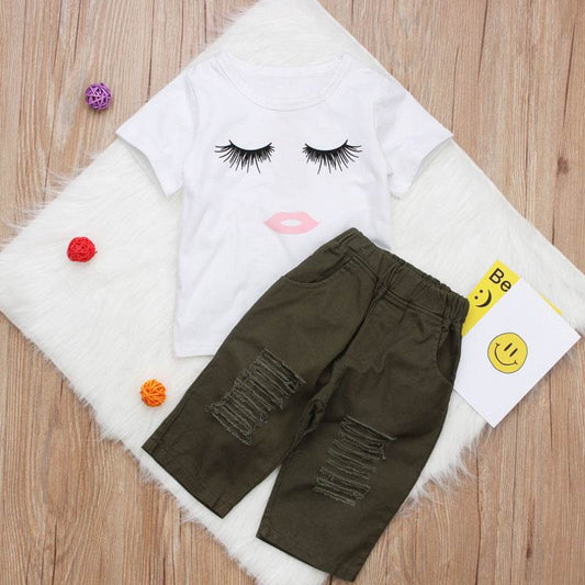 Pudcoco Girl Set 6M-4Y Kid Baby Girls Eyelash Tops T-shirt Pants Leggings Outfits Set Clothes - Mubimart