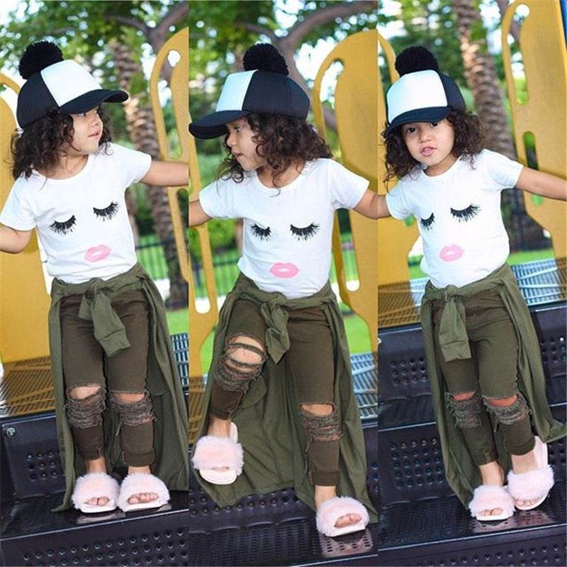 Pudcoco Girl Set 6M-4Y Kid Baby Girls Eyelash Tops T-shirt Pants Leggings Outfits Set Clothes - Mubimart