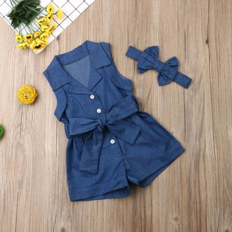 Pudcoco Kids Baby Girl Clothes Sleeveless Romper Denim - Mubimart