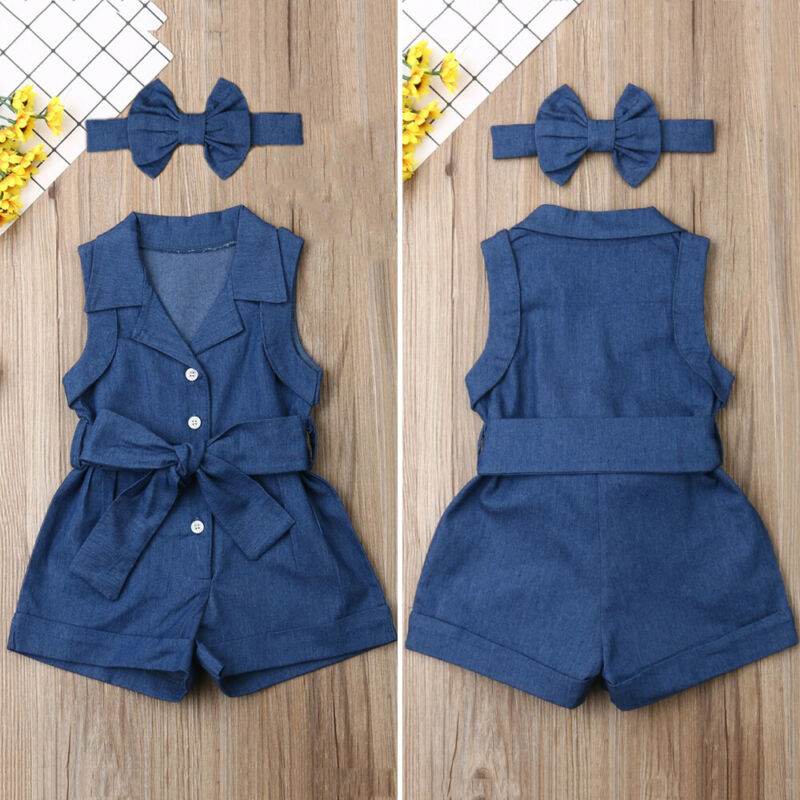 Pudcoco Kids Baby Girl Clothes Sleeveless Romper Denim - Mubimart