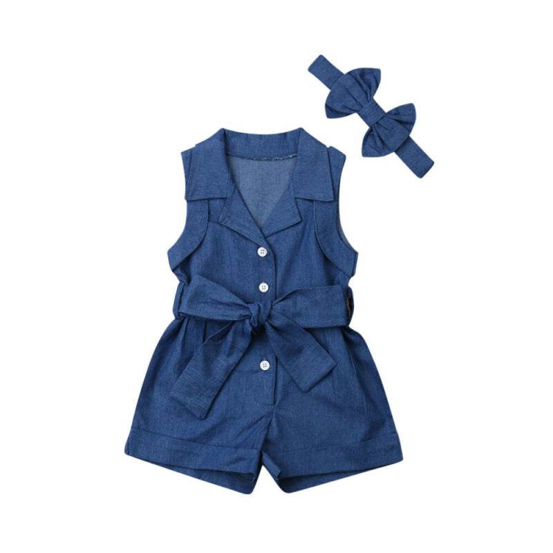 Pudcoco Kids Baby Girl Clothes Sleeveless Romper Denim - Mubimart