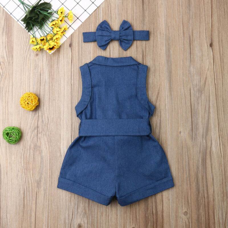 Pudcoco Kids Baby Girl Clothes Sleeveless Romper Denim - Mubimart