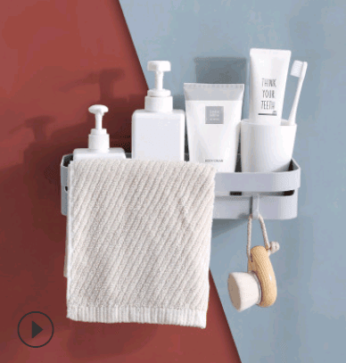 Punch-free bathroom shelf wall storage rack rectangular seamless bathroom shelf - Mubimart