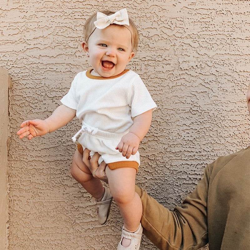 Pure Cotton Pit Strip Suit Light And Western Style Baby 2-piece Set - Mubimart