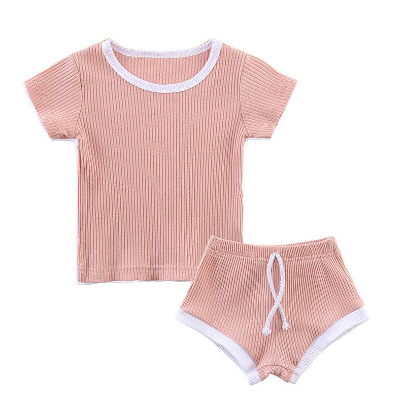 Pure Cotton Pit Strip Suit Light And Western Style Baby 2-piece Set - Mubimart