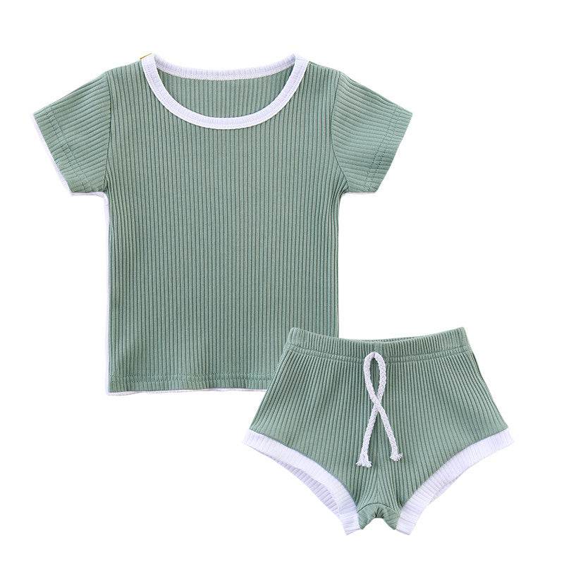 Pure Cotton Pit Strip Suit Light And Western Style Baby 2-piece Set - Mubimart