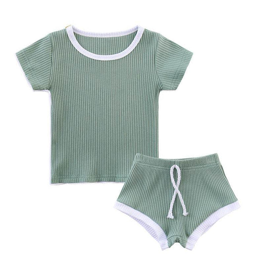 Pure Cotton Pit Strip Suit Light And Western Style Baby 2-piece Set - Mubimart