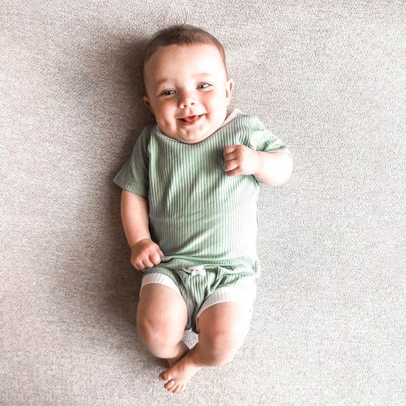 Pure Cotton Pit Strip Suit Light And Western Style Baby 2-piece Set - Mubimart