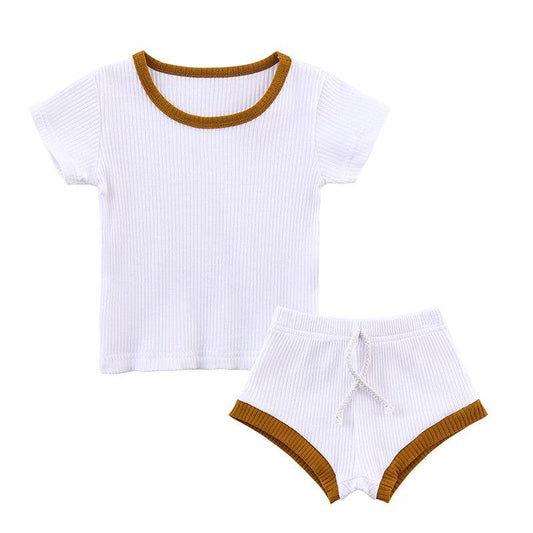 Pure Cotton Pit Strip Suit Light And Western Style Baby 2-piece Set - Mubimart