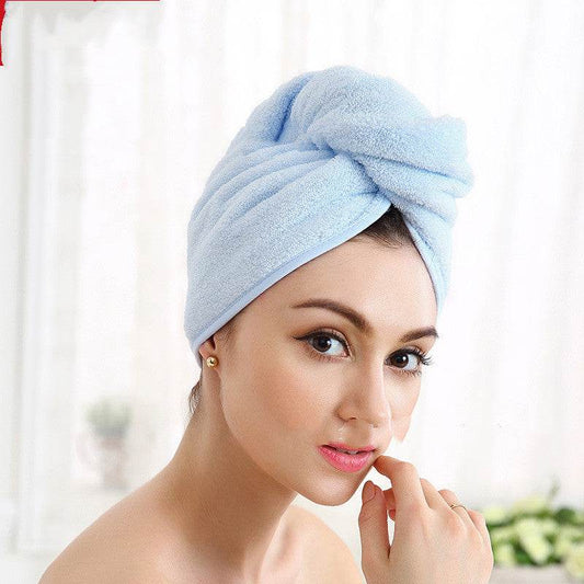 Pure Cotton Shower Cap Ladies Dry Hair Towel Soft Thick Absorbent Buckle Dry Hair Cap - Mubimart