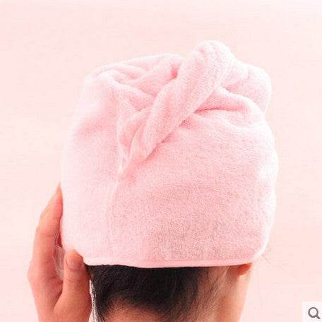 Pure Cotton Shower Cap Ladies Dry Hair Towel Soft Thick Absorbent Buckle Dry Hair Cap - Mubimart